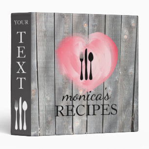 Classeur Pink Heart Love Rustic Wood Recette Cuisine Vintag