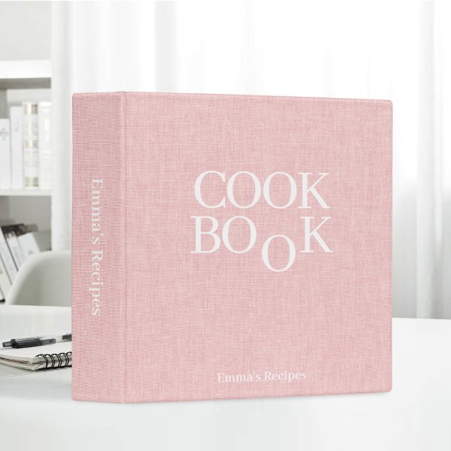 Classeur Pink Linen Texture Recipe Book Cook Monogram (Créateur téléchargé)