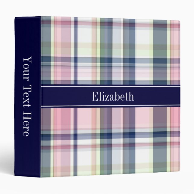 Classeur Pink Navy Green White Preppy (Devant/Côté)