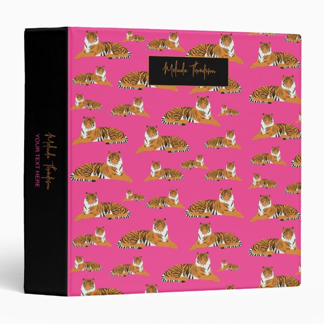 Classeur Pink Orange Jungle Safari Tiger animal mignon (Devant/Côté)