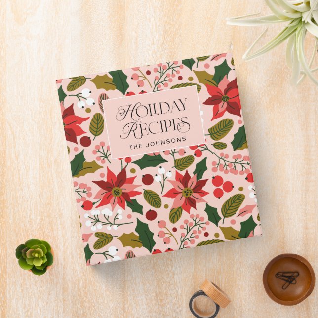 Classeur Pink Poinsettia Folk Botanical Holiday Recette (In Situ)