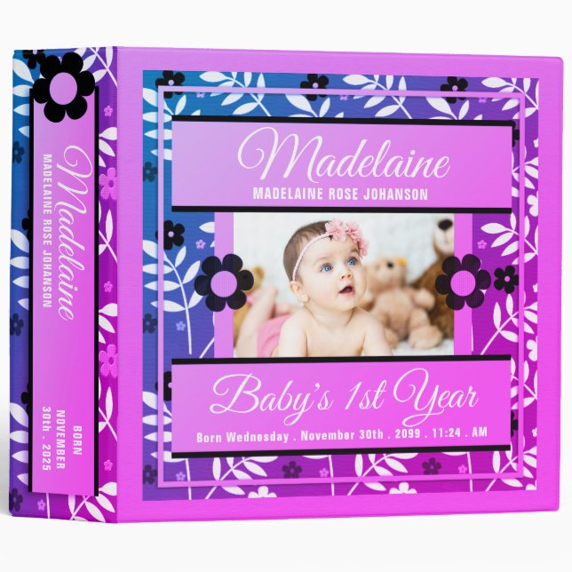 Classeur Pink Purple Baby's 1st Year Photo Scrapbook (Devant/Côté)