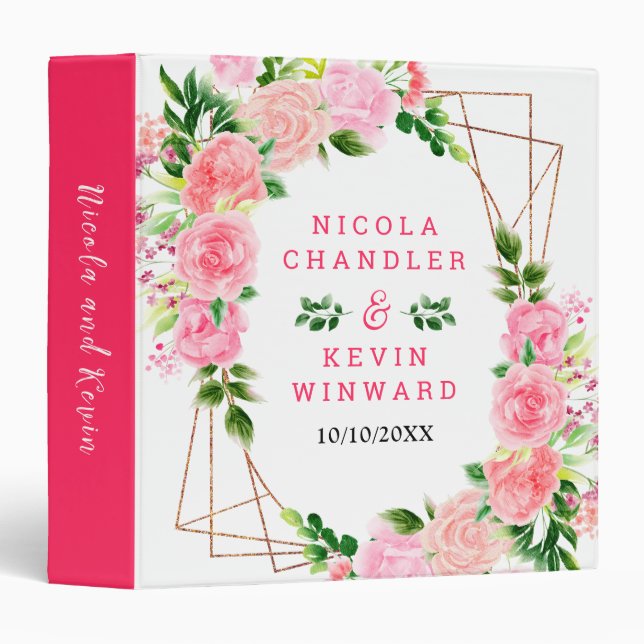 Classeur Pink Roses with Foliage Wedding Photo Album (Devant/Côté)