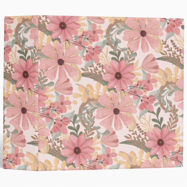Classeur Pink Sage Vert Floral Feuille Motif d'aquarelle (Devant/Côté)