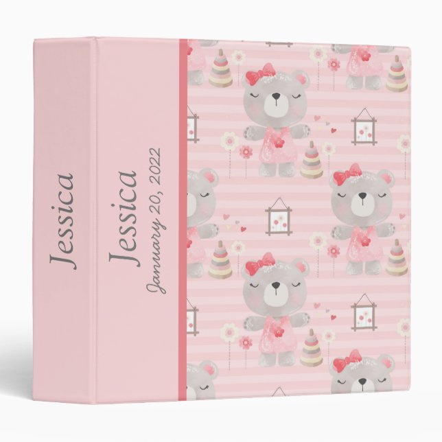 Classeur Pink Teddy Bear Baby Nouveau-né Album photo (Devant/Côté)