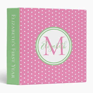 Classeur Pink vert et blanc Polka Dot Monogramme Mémoire