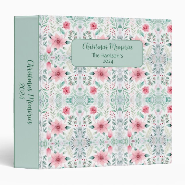 Classeur Pinsététie rose et menthe verte florale 1,5 po (Devant/Côté)