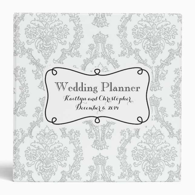 Classeur Planificateur argenté de mariage damassé (Devant)