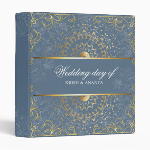 Classeur Planificateur de mariage bleu et or éblouissant