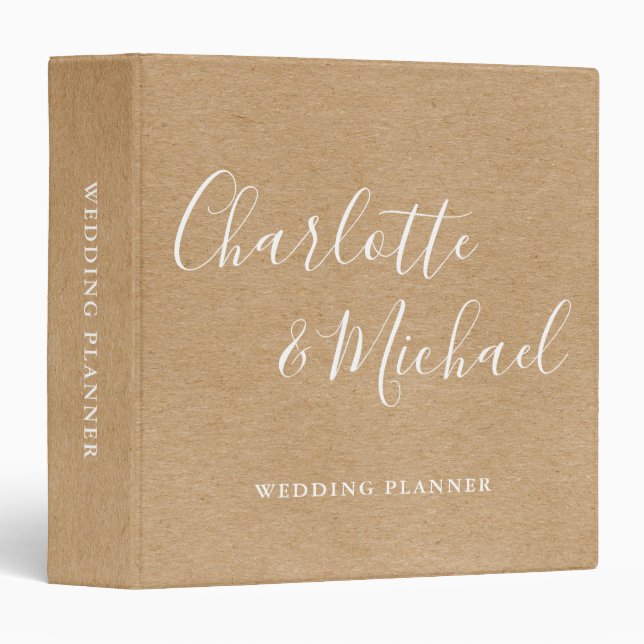 Classeur Planificateur de mariage kraft rustique avec signa (Devant/Côté)
