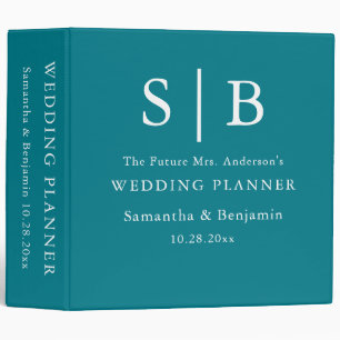Classeur Planificateur de mariage turquoise à monogramme cl