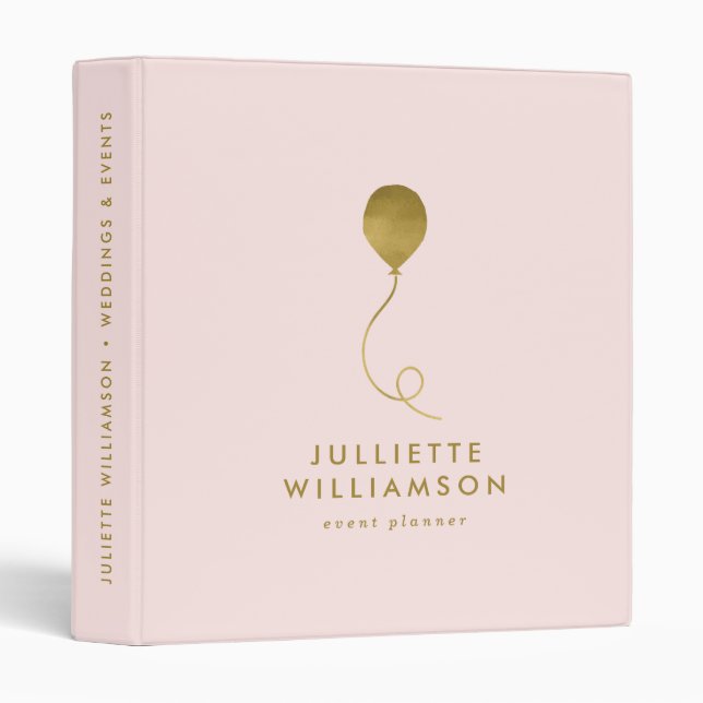 Classeur Planificateur d'événements Blush & Gold Balloon (Devant/Côté)