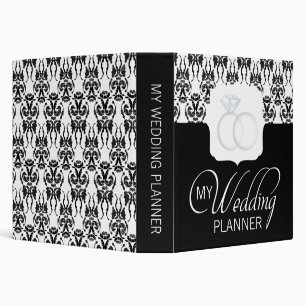 Classeur Planificateur noir et blanc de mariage damassé