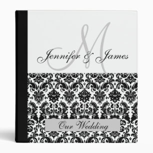 Classeur Planificateur noir et blanc de mariage damassé de
