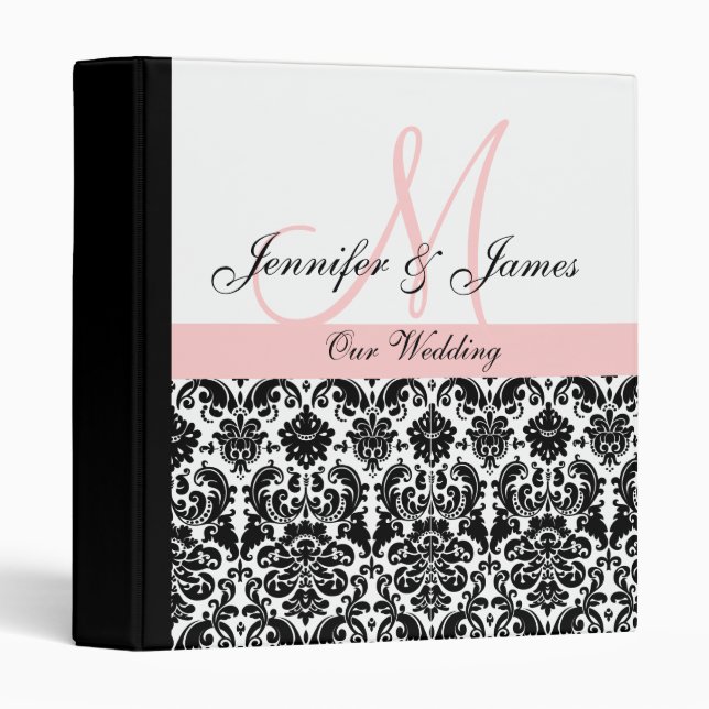 Classeur Planificateur rose noir et blanc de mariage (Devant/Côté)