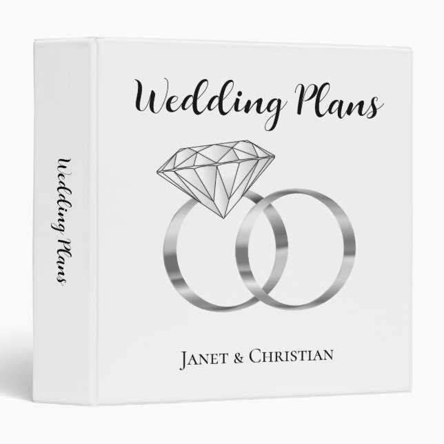 Classeur Planification de mariage personnalisée Anneaux Fia (Devant/Côté)
