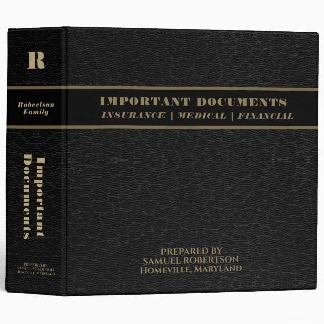 Classeur Planification des successions | Black Leather Book (Devant/Côté)