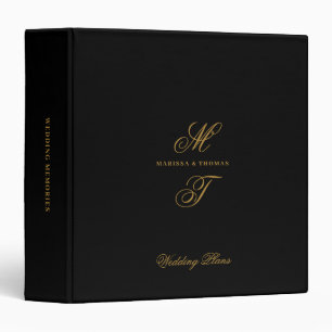 Classeur Plans de mariage à l'or noir avec monogramme de pl