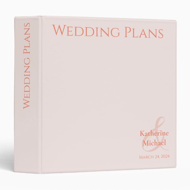 Classeur Plans de Mariage Blush modernes - (Devant/Côté)