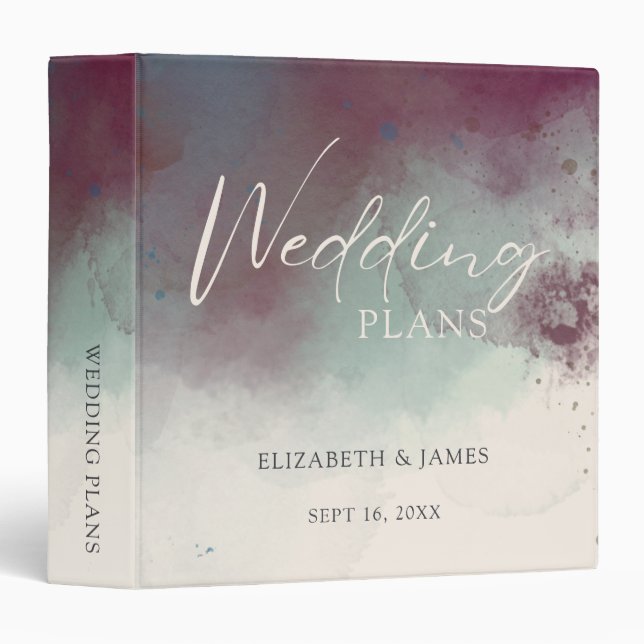 Classeur Plans de mariage bohème aux tons de bijoux à l'aqu (Devant/Côté)