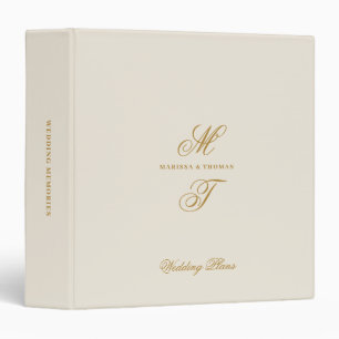 Classeur Plans de mariage en or et ivoire Script Monogramme