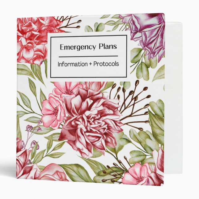 Classeur Plans d'urgence floraux roses (Devant/Intérieur)