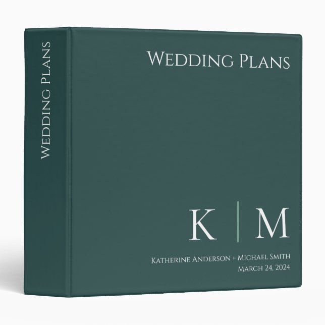 Classeur Plans Emerald Green et White-Mariage- (Devant/Côté)