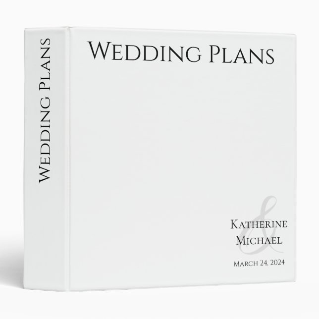 Classeur Plans modernes de Mariage noir et blanc- (Devant/Côté)