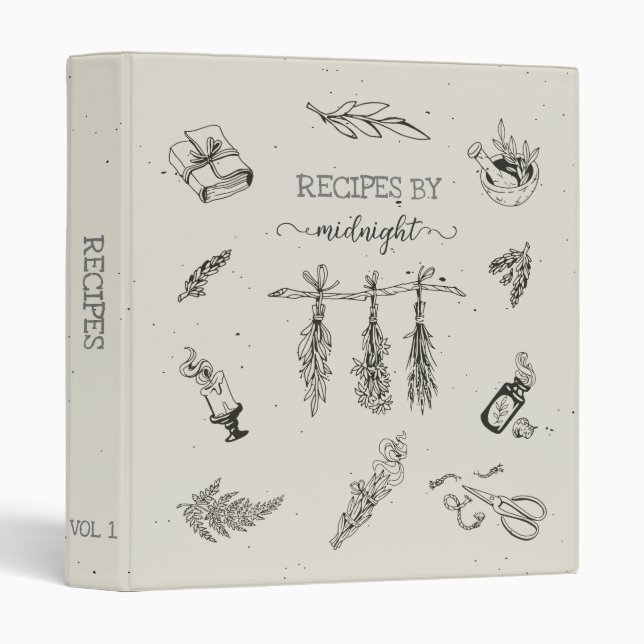 Classeur Plats de cuisine sorcière moderne Herbes Spell Rec (Devant/Côté)