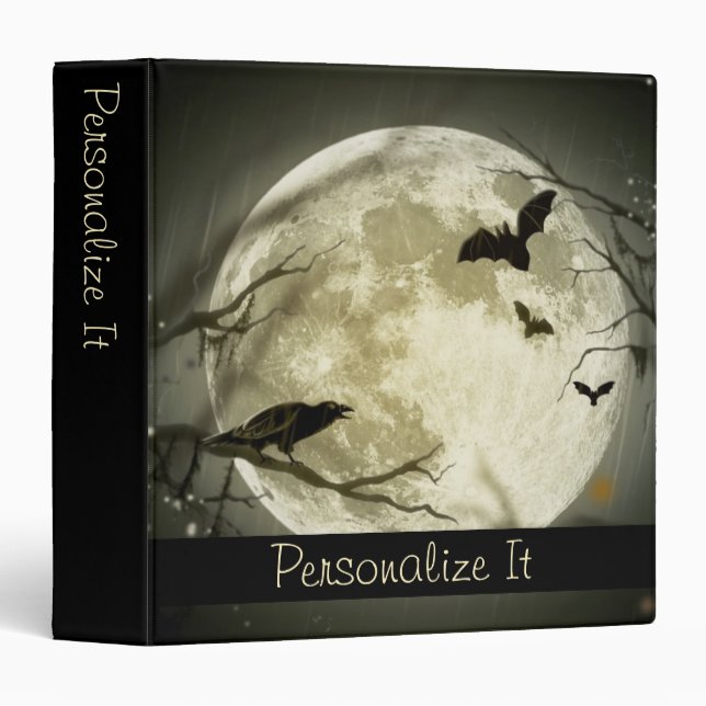 Classeur Pleine lune personnalisée avec chauves-souris et c (Devant/Côté)