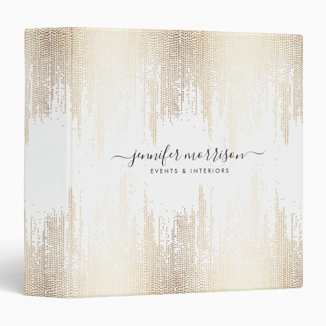 Classeur Pluie de Confetti Gold Script Glam (Devant/Côté)