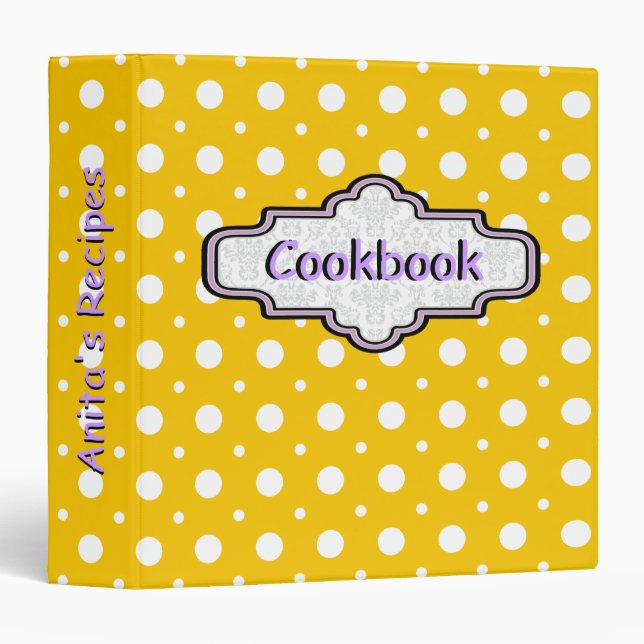 Classeur Poche jaune, blanc rétro poka point motif recette  (Devant/Côté)