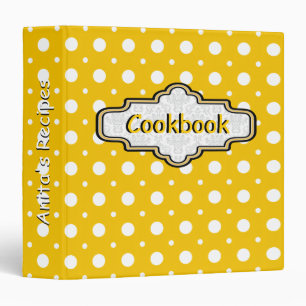 Classeur Poche jaune, blanc rétro poka point motif recette