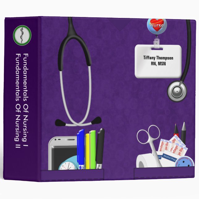 Classeur Poches Infirmières Personalisées 2 Pouces Violet f (Devant/Côté)