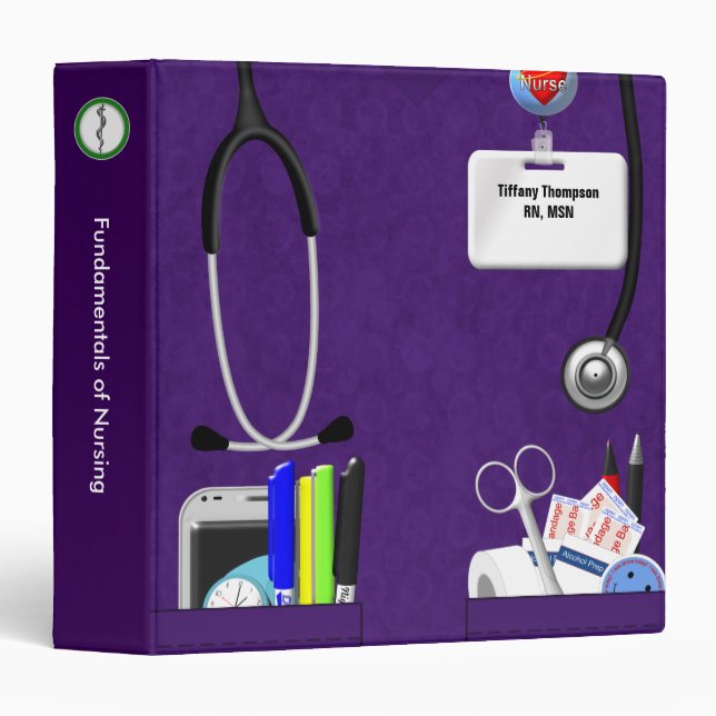Classeur Poches Infirmières Personnalisées 1,5 Pouce Violet (Devant/Côté)