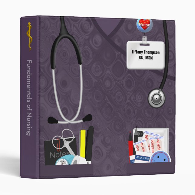 Classeur Poches Infirmières Personnalisées 1 Pouce Purple S (Devant/Côté)