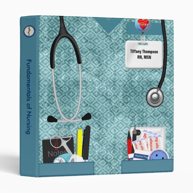 Classeur Poches infirmières personnalisées 1 Pouce Turquois (Devant/Côté)