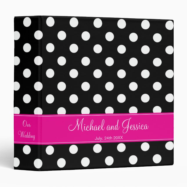 Classeur Point de polka noir et mariage personnalisé par (Devant/Côté)