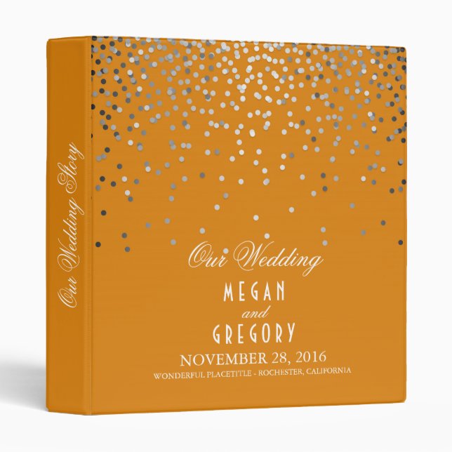 Classeur Points Argent Confetti Élégant Mariage orange (Devant/Côté)