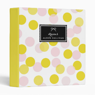Classeur Points Confetti rose et jaune Motif Personnalisé