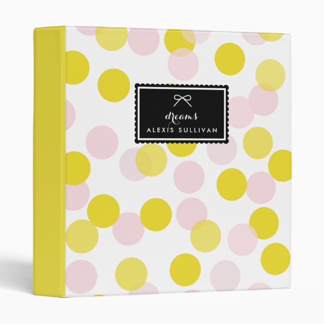 Classeur Points Confetti rose et jaune Motif Personnalisé (Devant/Côté)
