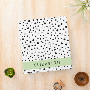 Classeur Points dalmatiens, Spots, Noir et Blanc, Votre nom