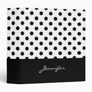 Classeur Points noirs et blancs à la mode avec nom