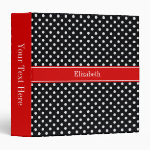 Classeur Points noirs et blancs Monogramme nom rouge