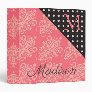 Classeur Points noirs roses Damask Monogramme tendance Init