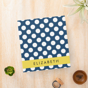 Classeur Pois Bleus de la Marine, Motif Pot Polka, Votre No