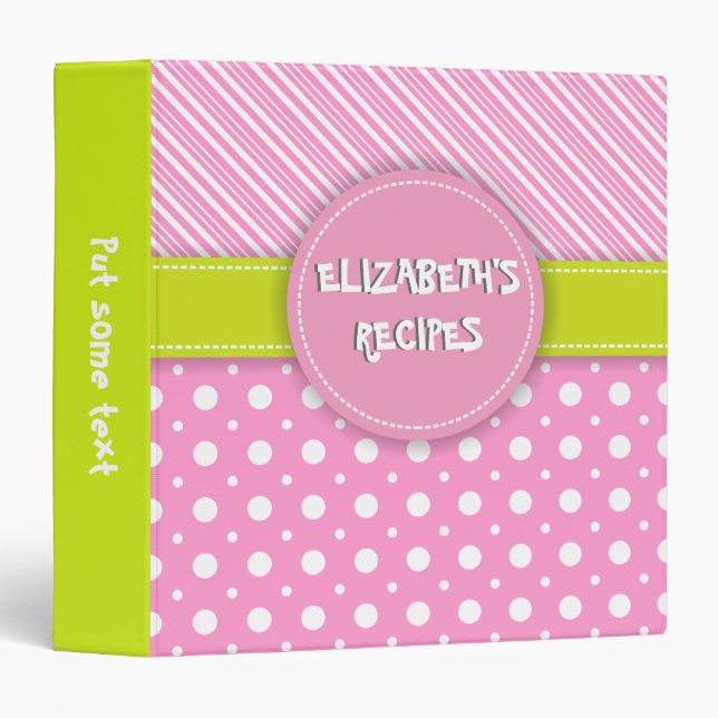 Classeur Pois et rayures modernes rose, blanc, vert (Devant/Côté)