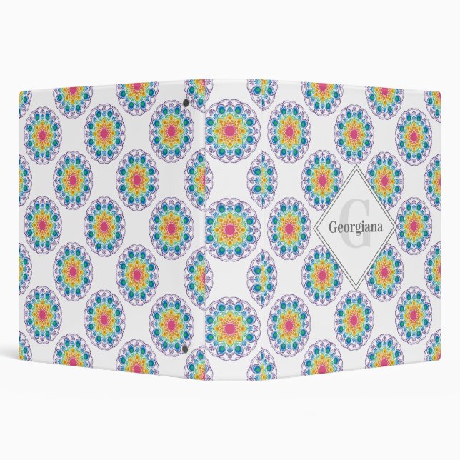 Classeur Pois floraux arc-en-ciel personnalisés Mandala (Arrière-plan)