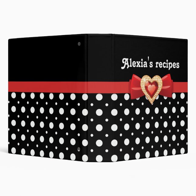 Classeur Pois noir blanc glamour, arc rouge & bijou (Arrière-plan)