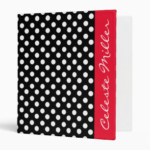 Classeur Pois noirs et blancs à la mode avec rouge